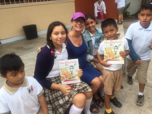 Visiting school children at Isla Mujeres, Mexico